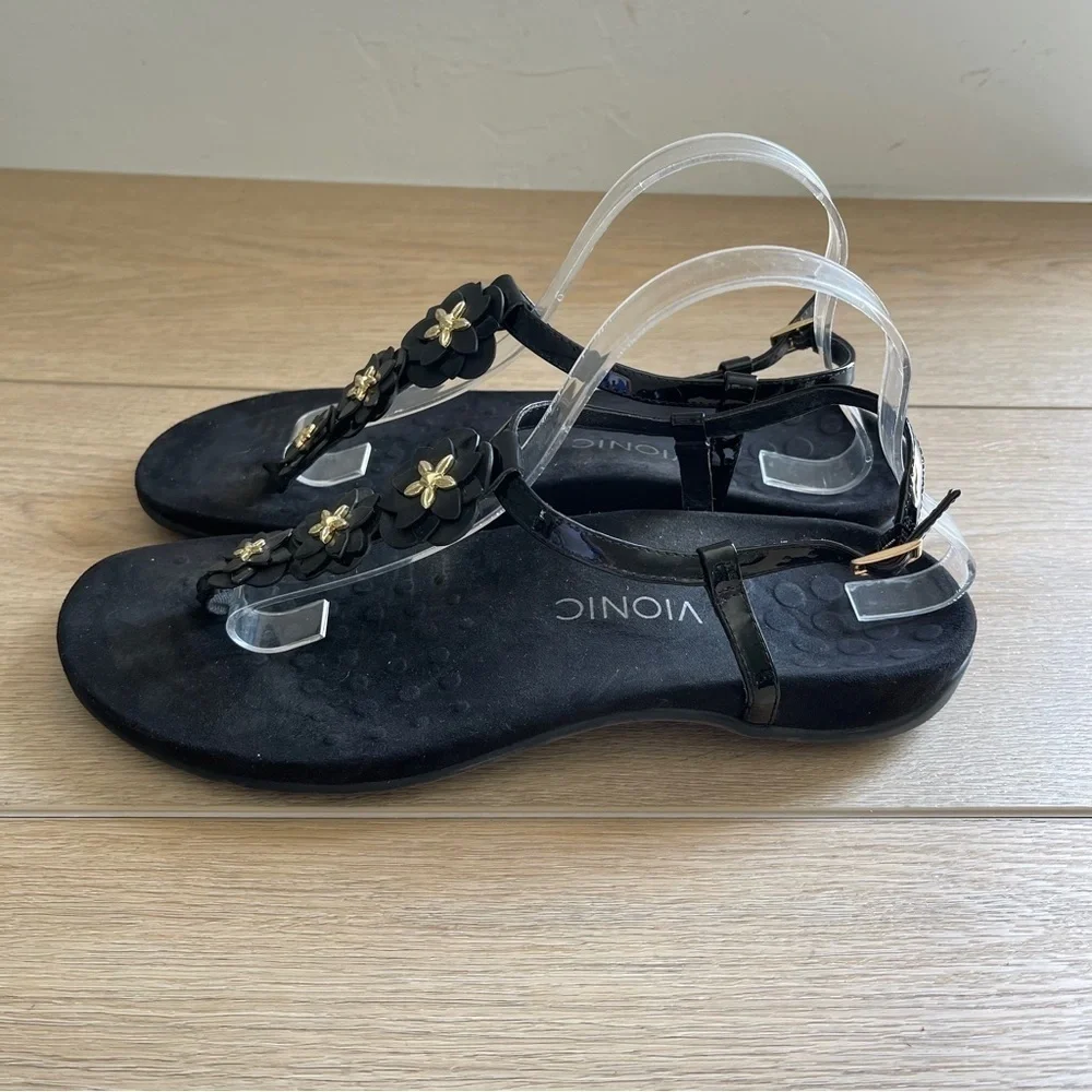 Vionic Rest Paulie Patent Leather Sandals Black Size 11